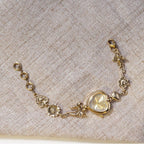 Retro Heart - shaped Bracelet Watch With A Golden Bow And Flower Design A Stylish Womens Timepiece - Oopsdadforgot.com