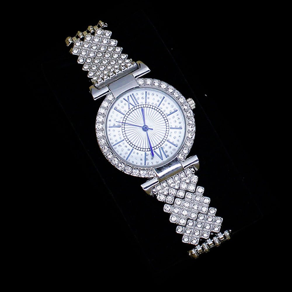 Roman Pattern Diamond - embedded Women's Watch Jewelry Gift Set Bracelet Watch Women's Light Luxury Full Diamond Good - looking - Oopsdadforgot.com