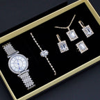 Roman Pattern Diamond - embedded Women's Watch Jewelry Gift Set Bracelet Watch Women's Light Luxury Full Diamond Good - looking - Oopsdadforgot.com