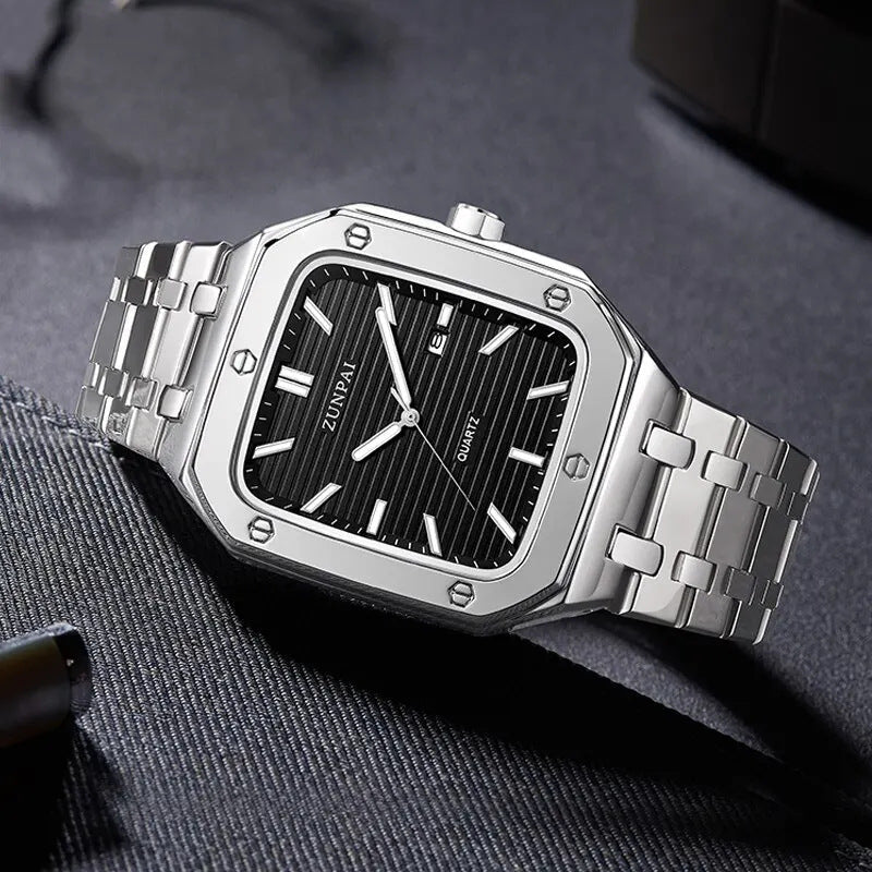 Stylish Mens Stainless Steel Square Watch - Oopsdadforgot.com