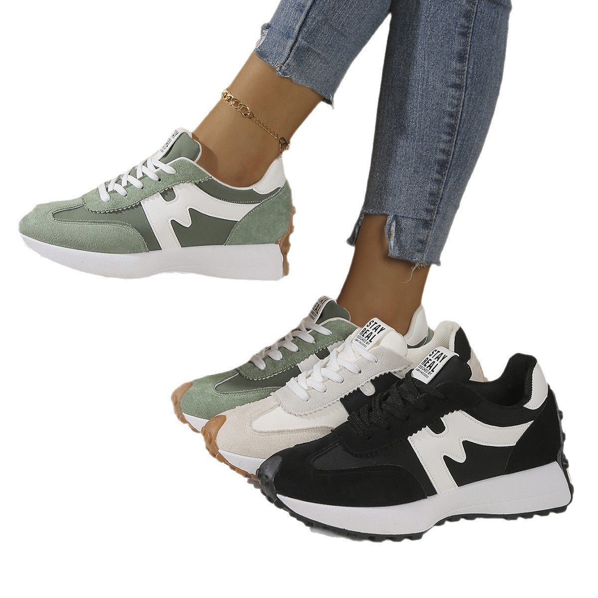 Womens Chunky - Soled Sneakers Lace - up Casual Shoes - Oopsdadforgot.com