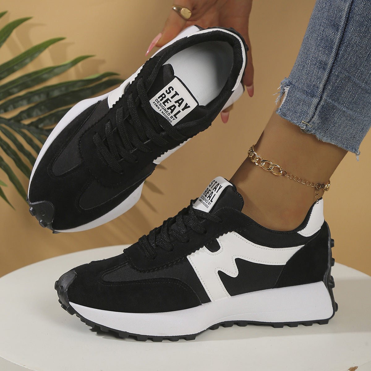 Womens Chunky - Soled Sneakers Lace - up Casual Shoes - Oopsdadforgot.com
