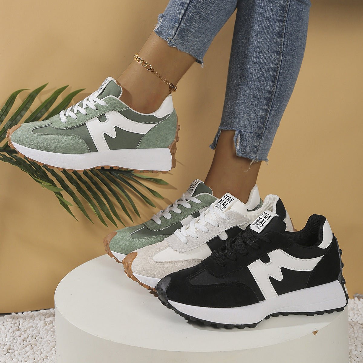 Womens Chunky - Soled Sneakers Lace - up Casual Shoes - Oopsdadforgot.com